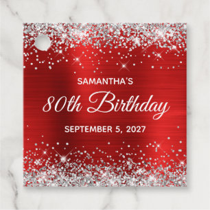 Silber Glitter Rot Folie 80. Geburtstag Geschenkanhänger