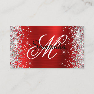 Silber Glitter Rot Folie Fancy Monogramm Visitenkarte