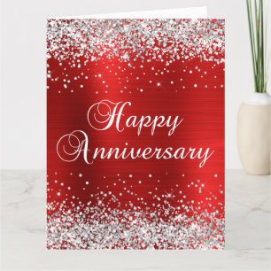 Silber Glitter Rot Frohes Hochzeitstag-Jubiläum Karte