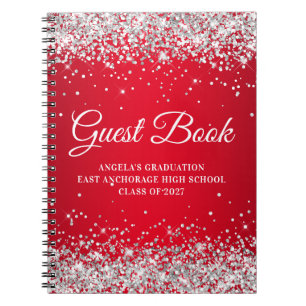 Silber Glitter Rot Glam Gradient Abschluss Gast Notizblock