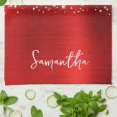 Silber Glitter Rot Glam Name Geschirrtuch (Gefaltet)
