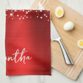 Silber Glitter Rot Glam Name Geschirrtuch (Viertel Falte)