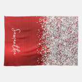 Silber Glitter Rot Glam Name Geschirrtuch (Horizontal)