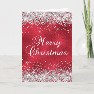 Silber Glitter Rot Glas Folie Frohe Weihnachten Karte