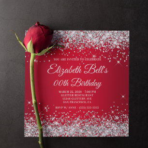 Silber Glitter Rot Ombre Fancy Monogram Geburtstag Einladung