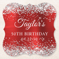 Silber Glitter Rote Folie 50. Geburtstag