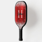 Silber Glitter Rote Folie Monogrammiert Pickleball Schläger (Links)