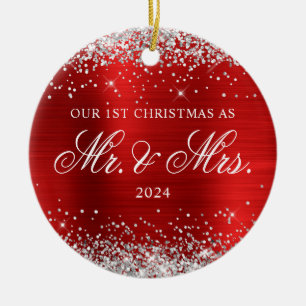 Silber-Glitter Roter Folie Unser 1. Weihnachtsfoto Keramik Ornament