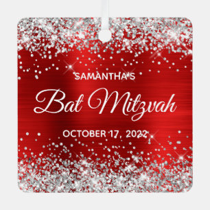 Silber Glitter Roter Folien-Bat-Mitzwa Ornament Aus Metall