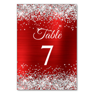 Silber Glitter Roter Folien Elegante Kalligrafie Tischnummer