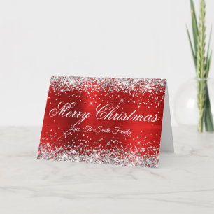 Silber-Glitter Roter Folien-Familienfoto Karte