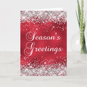 Silber Glitter Rotes Glas Folie Season's Greetings Karte