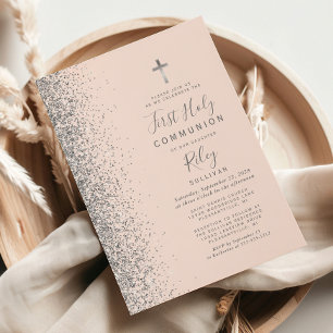 Silber Glitter-Rouge First Holy Communion Einladung