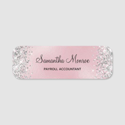 Silber Glitter Rouge Pink Folien-Titel Namensschild (Vorderseite)