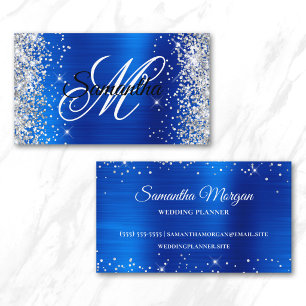 Silber Glitter Royal Blau Folie Fancy Monogramm Visitenkarte