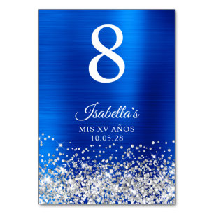 Silber Glitter Royal Blau Folie Mis XV Anos Tischnummer