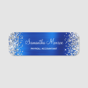 Silber Glitter Royal Blau Folie Name Titel Namensschild