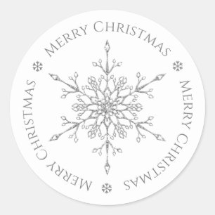 Silber-Glitter-Schneeflocke Frohe Weihnachten Runder Aufkleber