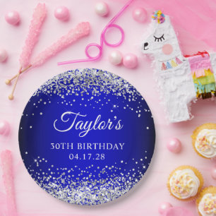 Silber Glitter Schwarz Blau Ombre 30. Geburtstag Pappteller