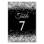 Silber Glitter Schwarz Elegante Kalligrafie Tischnummer (Rückseite)
