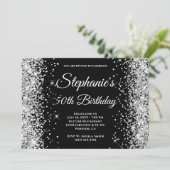 Silber Glitter Schwarz Fancy Monogramm Einladung (Stehend Vorderseite)