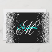 Silber Glitter Schwarz Fancy Monogramm Einladung (Rückseite)