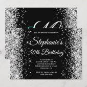 Silber Glitter Schwarz Fancy Monogramm Einladung (Vorne/Hinten)