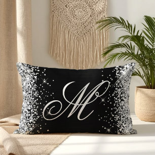 Silber Glitter Schwarz Folie Fancy Monogramm Lendenkissen