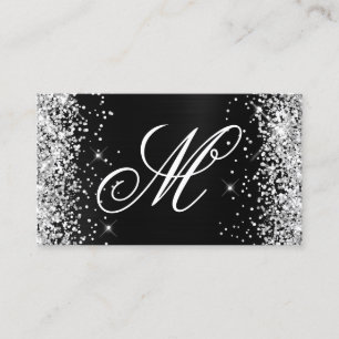 Silber Glitter Schwarz Folie Fancy Monogramm Visitenkarte