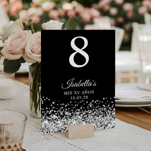 Silber Glitter Schwarz Mis XV Anos Tischnummer