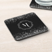 Silber Glitter Schwarz Monogramm Getränkeuntersetzer (Linke Seite)