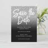 Silber Glitter Schwarz Ombre Save The Date (Stehend Vorderseite)