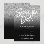 Silber Glitter Schwarz Ombre Save The Date (Vorne/Hinten)