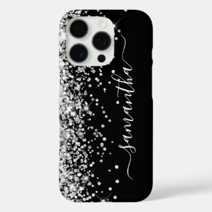 Silber Glitter Schwarze Mädchen-Signatur iPhone 16 Pro Hülle