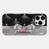 Silber Glitter schwarzes Monogramm iPhone Hülle (Rückseite (Horizontal))