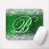 Silber Glitter Smaragdgrün Fantasie-Monogramm Mousepad (Mit Mouse)