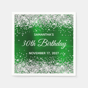 Silber Glitter Smaragdgrün Folie 30. Geburtstag Serviette