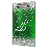Silber Glitter Smaragdgrün Folie Fancy Monogramm Klemmbrett (Links)