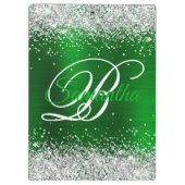 Silber Glitter Smaragdgrün Folie Fancy Monogramm Klemmbrett (Rückseite)