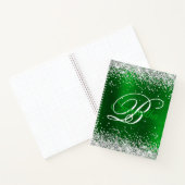 Silber Glitter Smaragdgrün Folie Fancy Monogramm Notizblock (Innenseite)