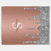 Silber-Glitter-Sparkle-Drip-Roségold-Monogramm Fleecedecke (Vorderseite (Horizontal))