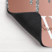 Silber-Glitter-Sparkle-Drip-Roségold-Monogramm Mousepad (Ecke)