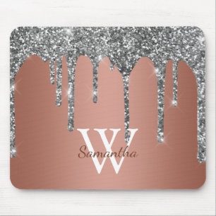 Silber-Glitter-Sparkle-Drip-Roségold-Monogramm Mousepad