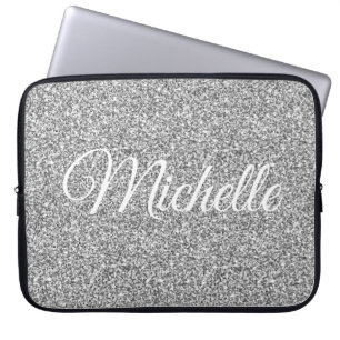 Silber Glitter Sparkle Metallic Personalisiert Laptopschutzhülle