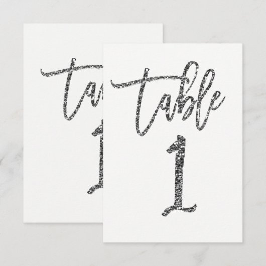 Silber Glitter Trendige moderne Schrift Tisch Numm Einladung (Vorne/Hinten)