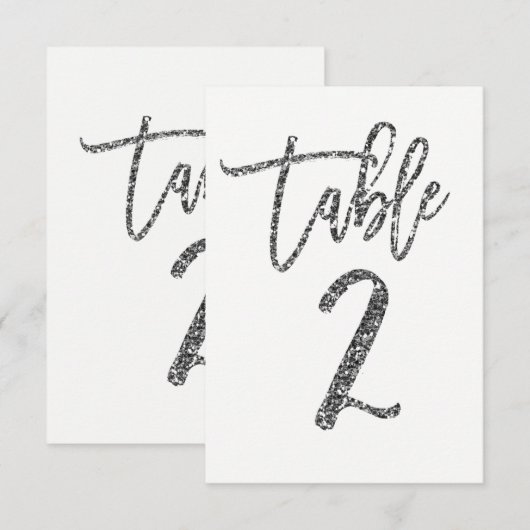 Silber Glitter Trendige Moderne Schrift Tisch Numm Einladung (Vorne/Hinten)