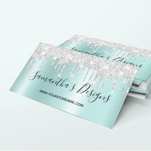 Silber Glitter Tropfen Hell Türkis Ombre Online Sh Visitenkarte