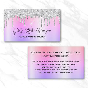 Silber-Glitter-Tropfen Multi-Ombre Online-Shop Visitenkarte