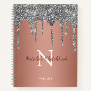 Silber-Glitter-Tropfen Rose Gold Skizzenbuch Notizblock