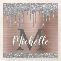 Silber Glitter-Tropfen Roségold Namens-Monogramm
